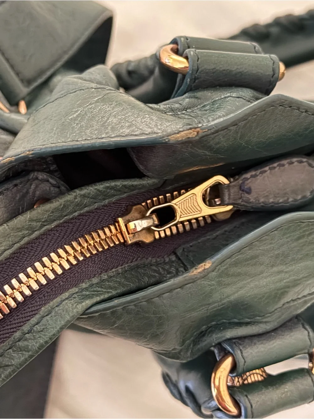 Dark green Balenciaga City bag with Strap